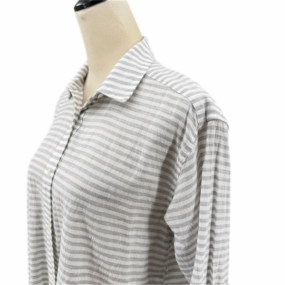 Steven Alan Gray White Stripe Waist Wrap Button Up 100% Cotton 3/4 Sleeve Top - Picture 6 of 11